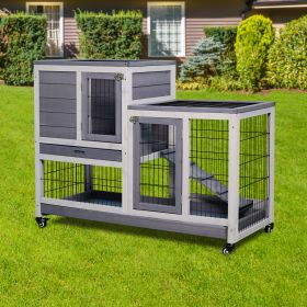 Removable Tray Ramp wooden outdoor rabbit hutch small animal coop with running cage with Enclosed Run with Wheels; Ramp; Removable Tray Ideal