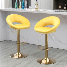 Yellow Velvet Adjustable Modern Dining Chairs; Counter Height Bar Chair; Swivel Bar Stools Set of 2