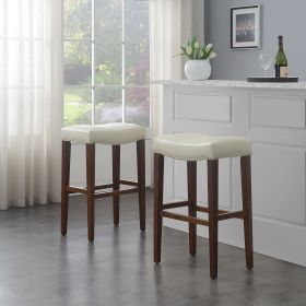 White Leather Barstool 2 pcs Set - 30 inch Seater height