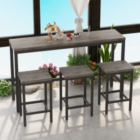 Modern Design Kitchen Dining Table; Pub Table; Long Dining Table Set with 3 Stools; Easy Assembly; Brown Gray
