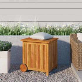 Patio Storage Box With Wheels 23.6"x 19.7"x 22.8" Solid Wood Acacia