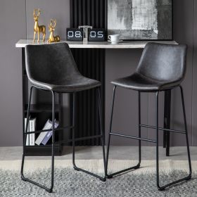 Set of 2 L-shaped Modern Faux Leather Counter Bar Stool with Metal Legs for Dining Room
