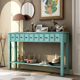 TREXM Rustic Entryway Console Table; 60&quot; Long Sofa Table with two Different Size Drawers and Bottom Shelf for Storage (Blue)