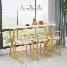 TOPMAX Modern 4-Piece Counter Height Extra Long Console Bar Dining Table Set with 3 Padded Stools for Small Places; Gold