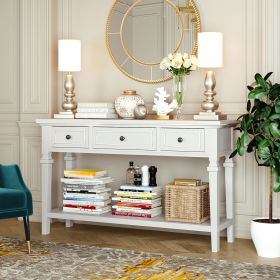 TREXM Classic Retro Style Console Table with Three Top Drawers and Open Style Bottom Shelf; Easy Assembly (Antique White)