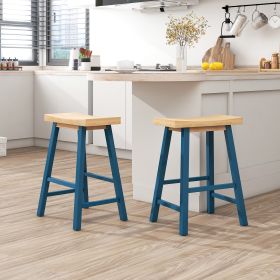 TOPMAX Farmhouse Rustic 2-piece Counter Height Wood Kitchen Dining Stools for Small Places; Light Walnut+Blue
