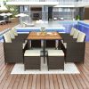 11-Piece Wicker Outdoor Dining Table Set With Cushions