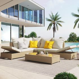 3-Piece Rattan Sofa Set With Adjustable Chaise Lounge Frame