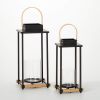 Sullivans Set Of 2 Black Metal Hurricane Lanterns (21.5" & 17.5")
