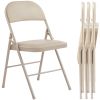 Folding Chair 2 Pack, Leather Padded Folding Chairs, Sturdy Metal Foldable Chairs, for Home, Office, Party, khaki 4 Pack