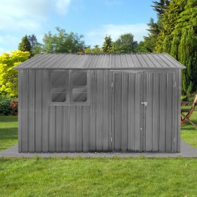 10Ft x 8Ft Outdoor Metal Garden Storage Shed Grey With Window