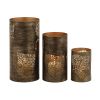 DecMode Set Of 3 Copper Metal Leaf Candle Lanterns
