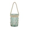 Decorative Lantern With Blue Glass & Rope Handle Candle Holder
