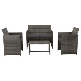 4 Piece Garden Lounge with Cushions Set Poly Rattan Gray