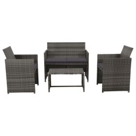 4 Piece Garden Lounge with Cushions Set Poly Rattan Gray