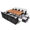 13 Piece Rattan & Acacia Wood Outdoor Patio Dining Set