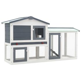 Outdoor Large Rabbit Hutch Gray and White 57.1"x17.7"x33.5" Wood