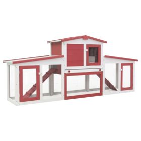 Outdoor Large Rabbit Hutch Red and White 80.3"x17.7"x33.5" Wood