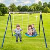 Kids Metal Swing Set Backyard Play Area Dual-Function For Outdoor Fun