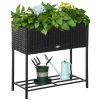 Rattan Wicker Elevated Garden Bed With Tool Storage - Outsunny (Black)