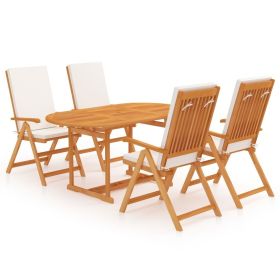5 Piece Patio Dining Set with Cushions Solid Teak Wood