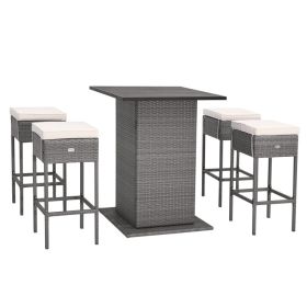 5-Piece Outdoor Wicker Bar Set With Hidden Storage (White)