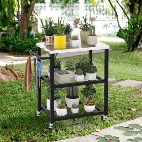 3-Tier Foldable Outdoor Stainless Steel Cart Table On Wheels