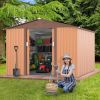 9.1' x 10.5' Outdoor Garden Metal Storage Shed With Sliding Doors & Vents Coffee