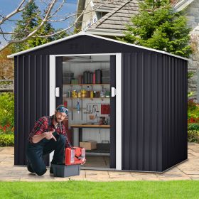 6 x 8 Ft Metal Outdoor Storage Shed With Lockable Sliding Doors & Vents