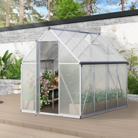 6 x 8 Ft Polycarbonate Greenhouse With Vent Window, Hinged Door & Rain Gutter