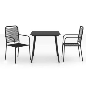 3 Piece Garden Dining Set Cotton Rope and Steel Black