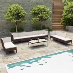 10 Piece Brown Rattan Garden Lounge Set With Cushions