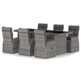 7 Piece Poly Rattan Gray Patio Dining Set With Cushions