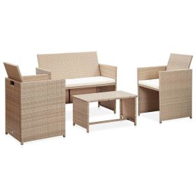 4 Piece Garden Lounge Set with Cushions Beige Poly Rattan