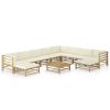 11 Piece Bamboo Lounge Set With Cream Cushions