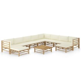 11 Piece Bamboo Lounge Set With Cream Cushions