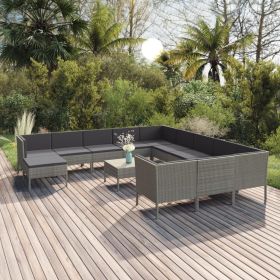 13 Piece Grey Rattan Patio Lounge Set With Cushions
