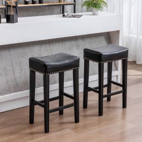 Counter Height 29&quot; Bar Stools for Kitchen Counter Backless Faux Leather Stools Farmhouse Island Chairs (29 Inch; Black; Set of 2)