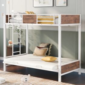 Twin-Over-Futon Bunk Bed; Metal Futon Bunk Bed Frame with Guardrails and Ladder(White)(OLD SKU:LP000096AAK)