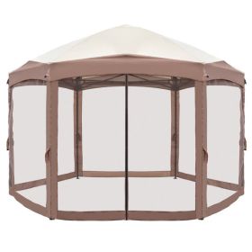 3*3.6m Khaki Top Fabric; Dark Brown Edge; White Bracket; Hexagonal Arc Top Folding Shed; 6 Veils And Net Cloth; With Black Bag; Folding Shed