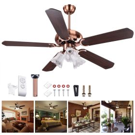 48Inch 5 Blades Ceiling Fan Light Red Antique Copper Remote Control Without Bulb