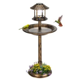 Plastic Round Bronze Birdbath With Solar Light