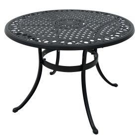42 Inch Cast Aluminum Patio Table with Umbrella Hole; Round Patio Bistro Table for Garden; Patio; Yard; Black with Antique Bronze at The Edge