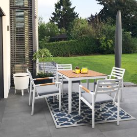 5 Pcs Aluminum Furniture Dining Sets;  Outdoor Dining Sets with 4Pcs Armchair and Table; Holds for 4 Seater; White
