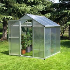 6' L x 6' W Walk-In Polycarbonate Greenhouse with Roof Vent for Ventilation & Rain Gutter;  Hobby Greenhouse for Winter