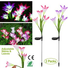 Set Of 2 Solar-Powered Outdoor Lily Flower Color Changing LED Waterproof Lights