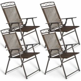 Set of 4 Patio Folding Sling Chairs Steel Camping Deck