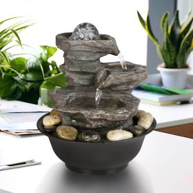 9.84inches Cascading Resin-Rock Falls Tabletop Water Fountain with LED Lights&Ball, Indoor Oudoor Decorative Tabletop Fountain for Stress Relief
