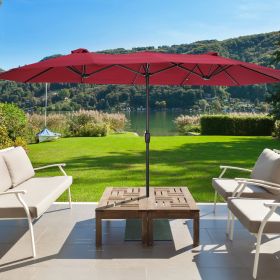 15x9ft Large Double-Sided Rectangular Outdoor Twin Patio Market Umbrella w/Crank-burgundy