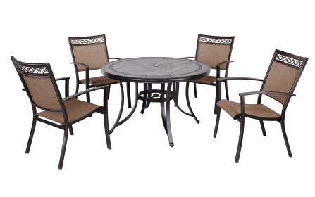 5 Piece Outdoor Dining Set With Sling Chairs & Porcelain Top Table